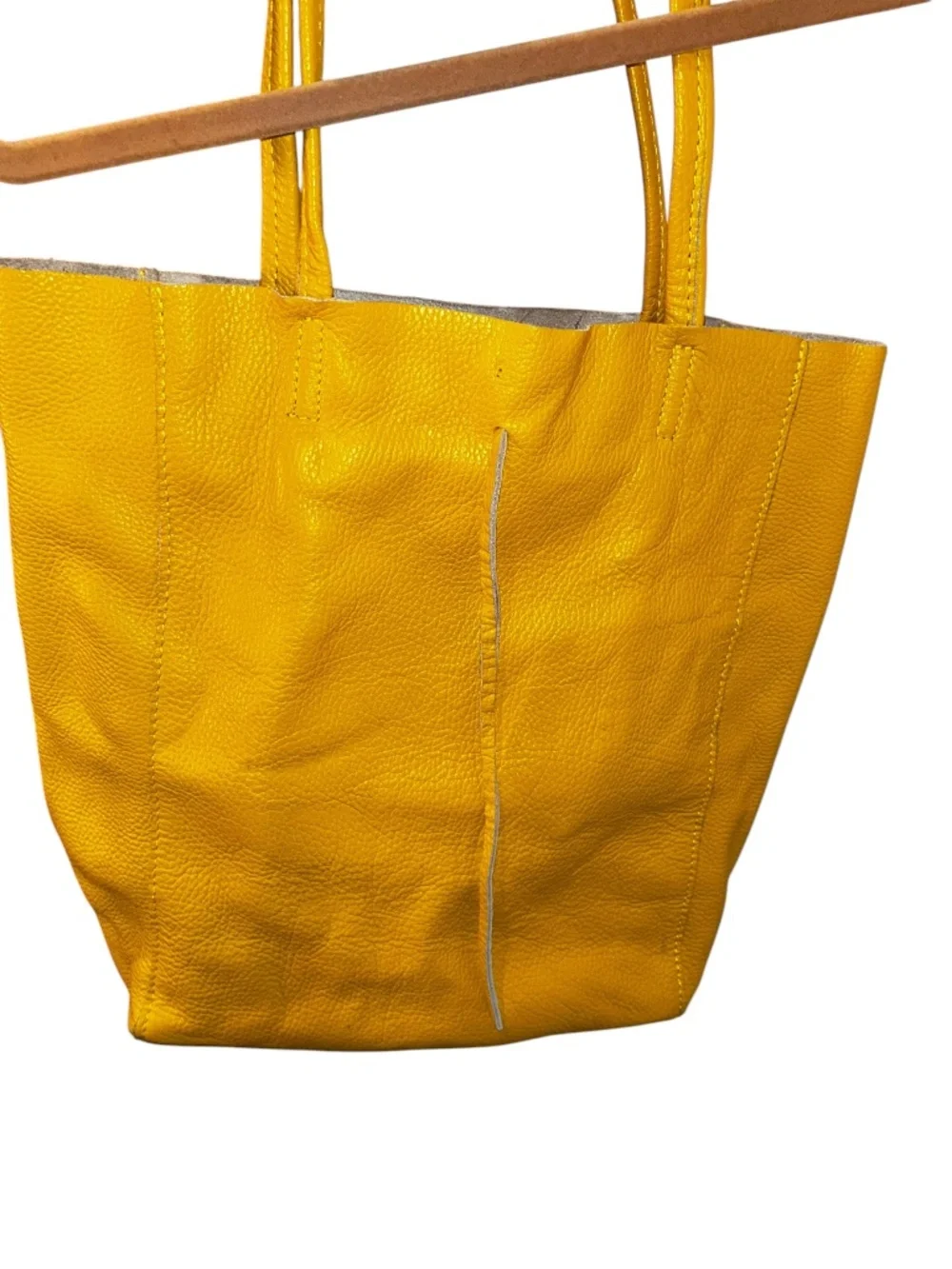 vera pelle ITALY yellow all weather leather pebbled tote bag purse